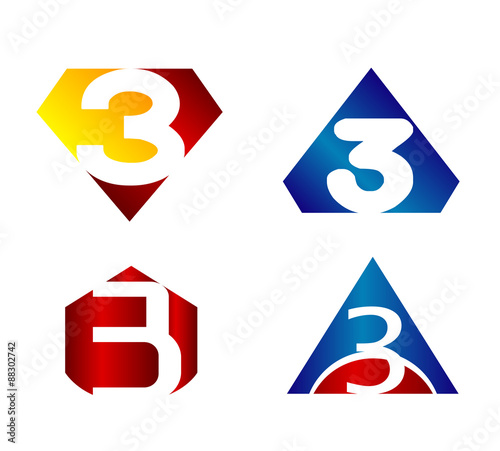 Number 3 logo. Vector logotype design set 