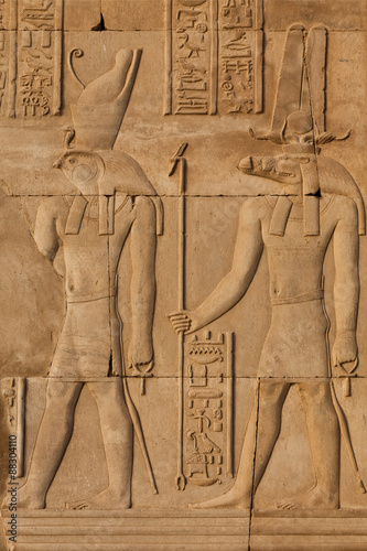 Relief carving in the ancient Egyptian Temple of Kom Ombo near Aswan, Egypt #88304110