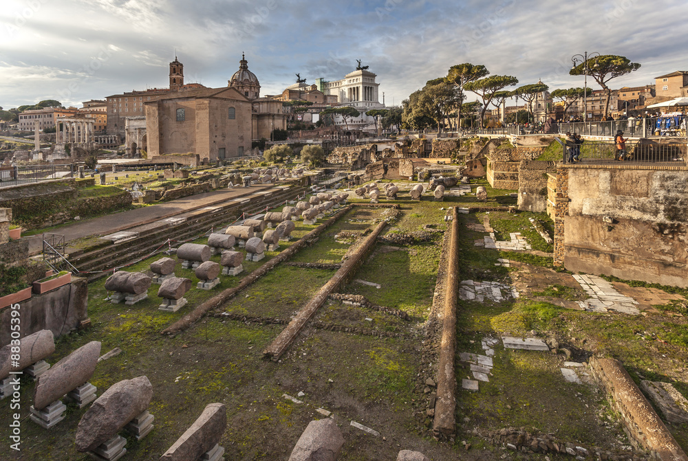 Ruins on roman forum in  Rome, Italy
