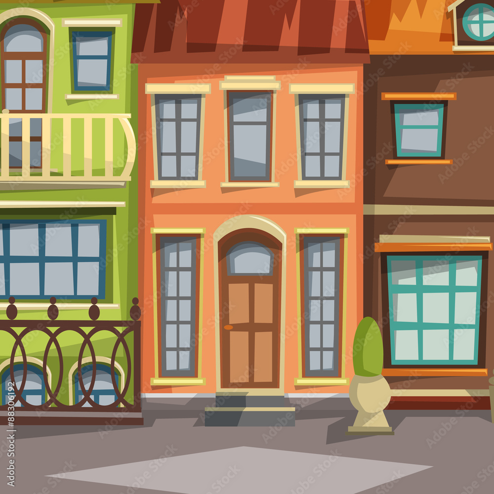 Obraz premium City houses facades. Vector illustration.