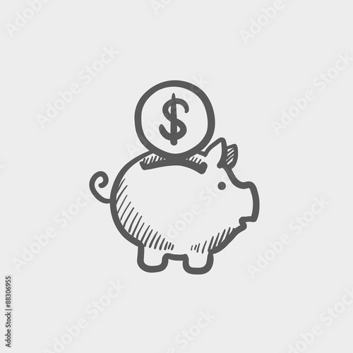 Piggy bank and dollar coin sketch icon