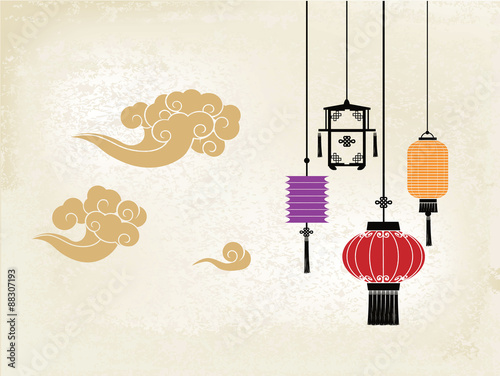 Carta da parati Chinese lantern and cloud