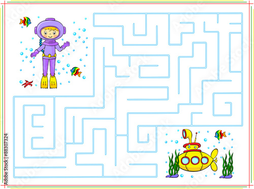 Help the diver go through a maze and find yellow submarine in th