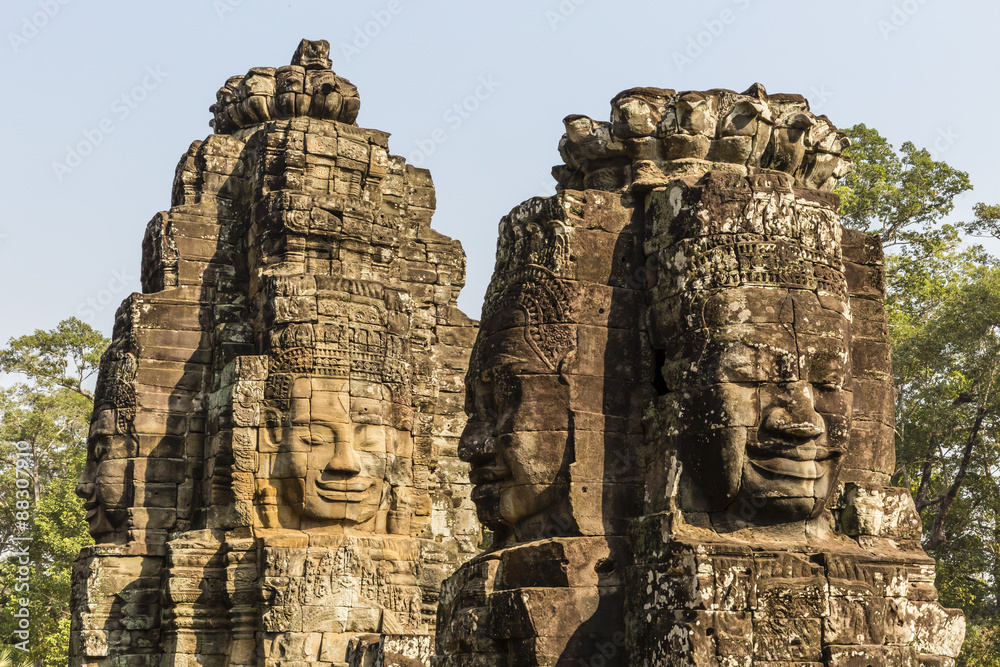 Four-faced towers in Prasat Bayon, Angkor Thom, Angkor, Siem Reap, Cambodia Four-faced towers in Prasat Bayon, Angkor Thom, Angkor, Siem Reap, Cambodia