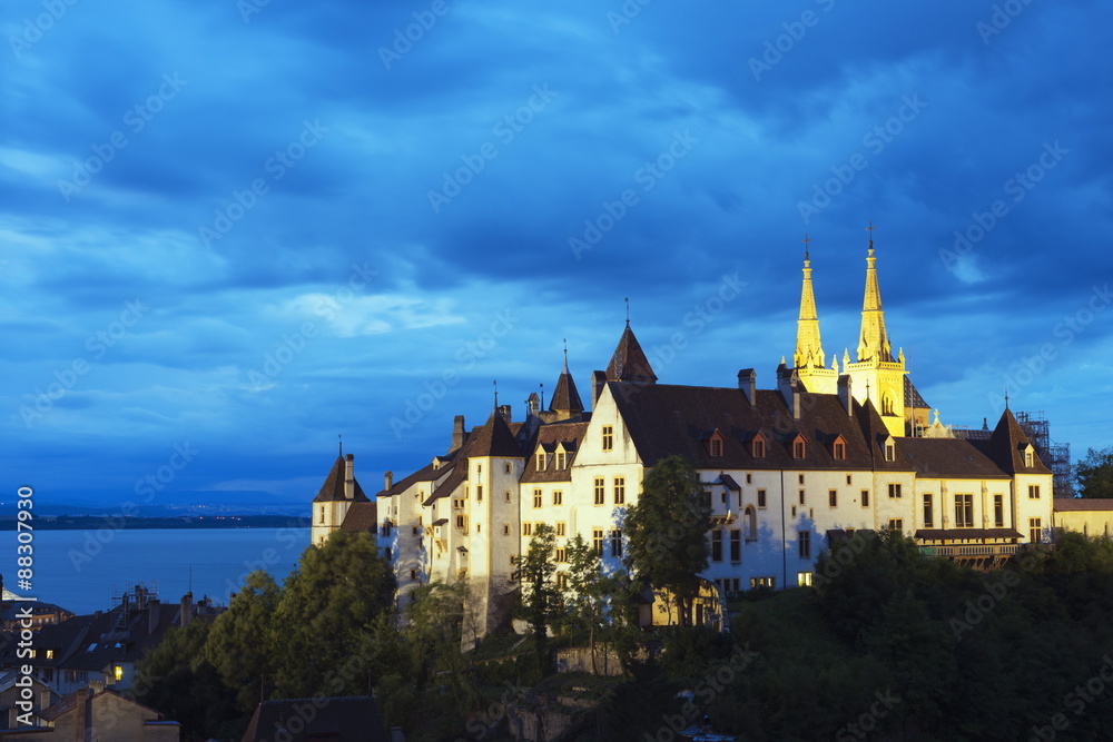 The 15th century chateau and cathedral, Neuchatel The 15th century chateau and cathedral, Neuchatel