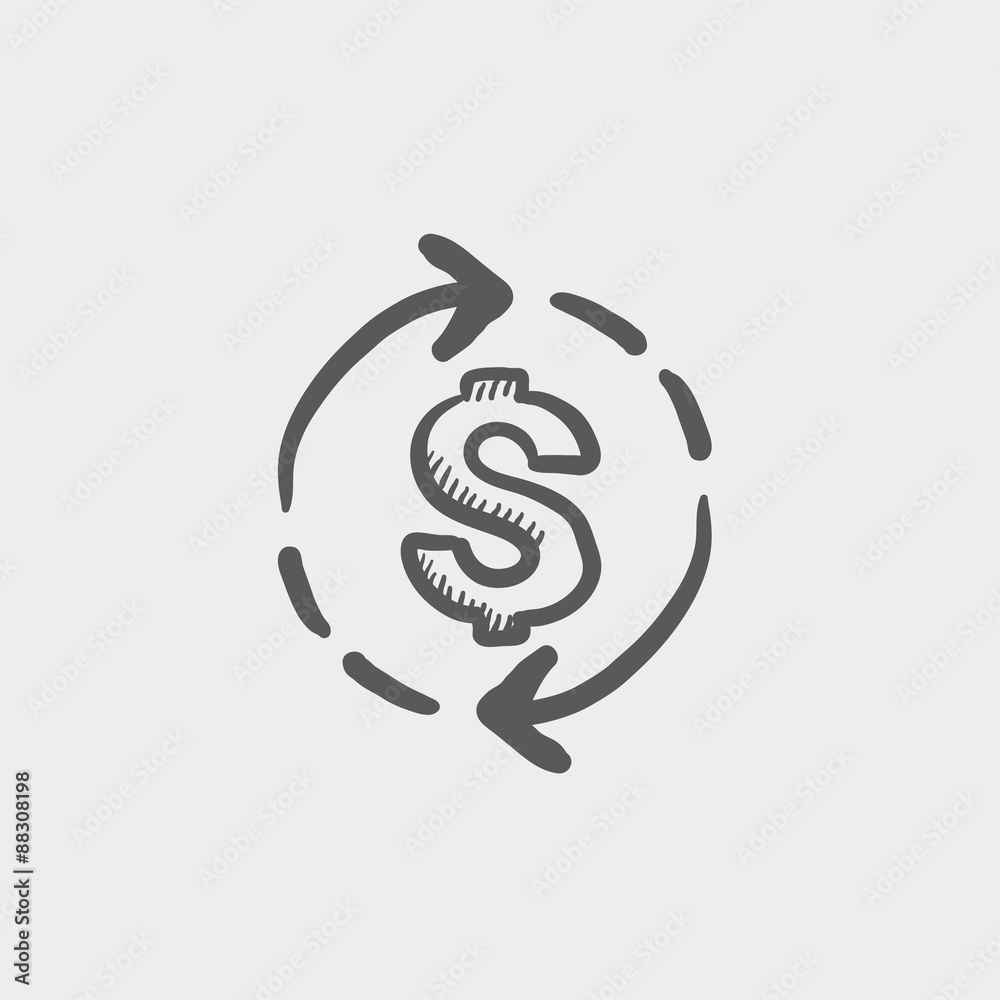 Money dollar symbol with arrow sketch icon