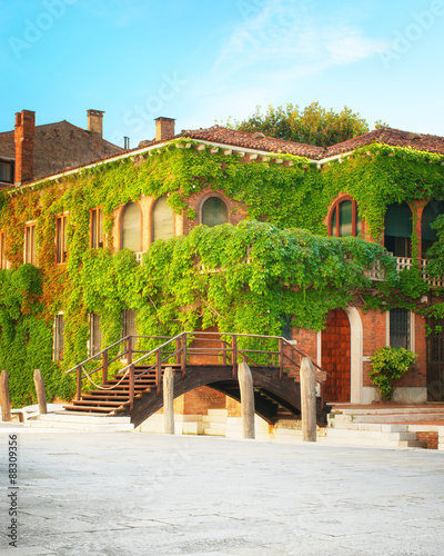Old house covered with leaves in Venice, Italy.