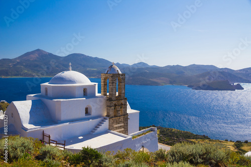 Traditional cycladic church in Plaka village, Milos island, Cyclades, Aegean, Greece