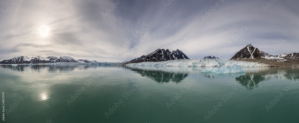 Panoramic view of Monacobreen, Spitsbergen, Svalbard