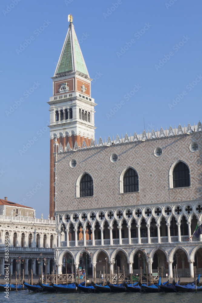 The Campanile and Palazzo Ducale (Doges Palace), seen from St. Mark's Basin, Venice, Veneto The Campanile and Palazzo Ducale (Doges Palace), seen from St. Mark's Basin, Venice, Veneto