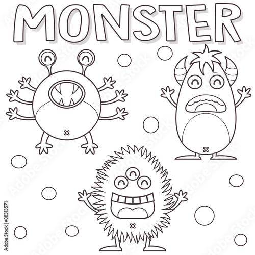 Outlined Happy Monster Cartoon Character