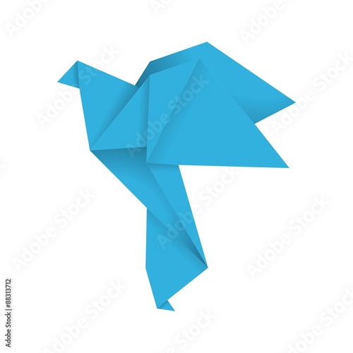 Dove Origami - Blue Color. blue bird paper craft flying in frame art isolated on background