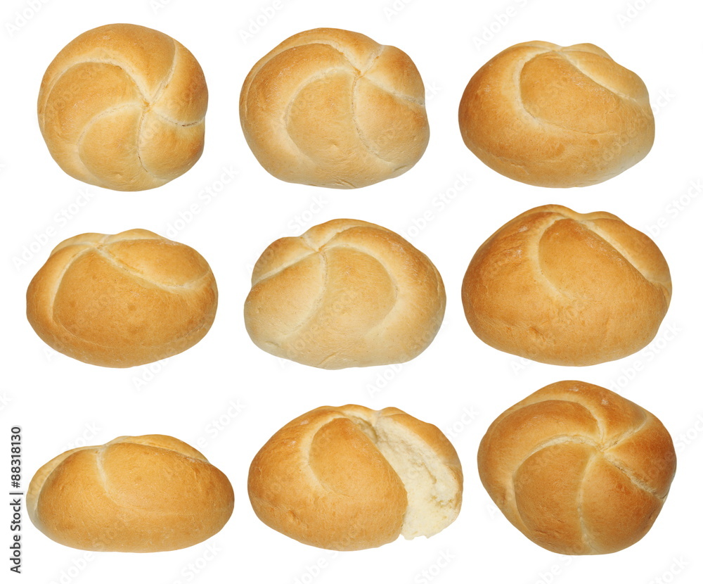 set kaiser roll bread isolated on white background, with clipping path set kaiser roll bread isolated on white background, with clipping path