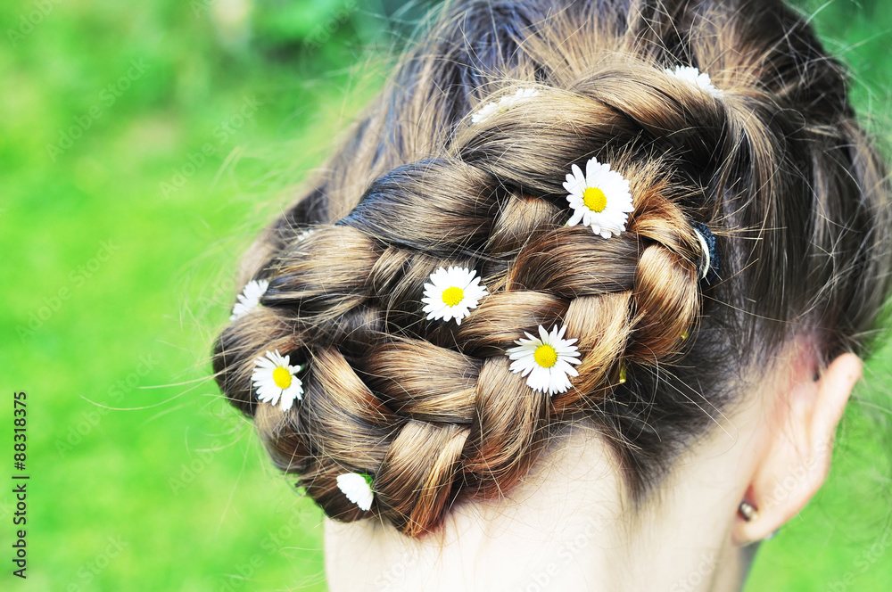 Naklejka premium Braided hair with daisies
