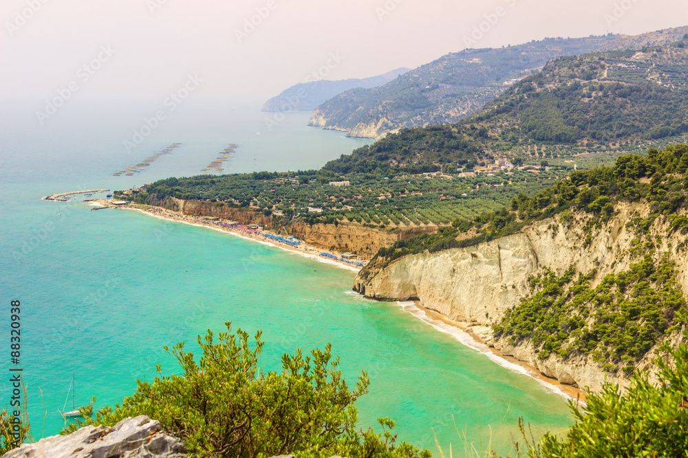 Fototapeta premium Gargano coast: Mattinatella or Fontana delle Rose beach.MATTINATA (Apulia) - ITALY-The Mattinatella beach holds two adjoining beaches,separated by a 100m wide rock.