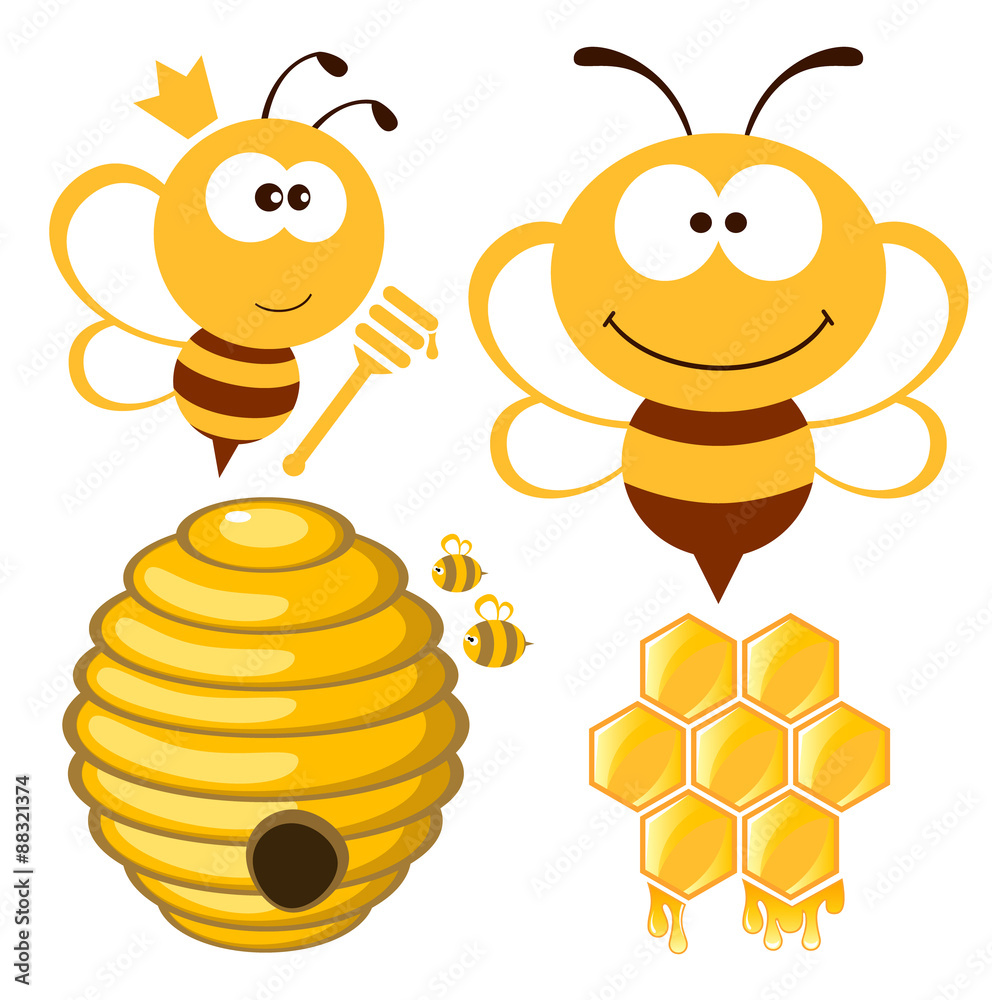 Bee and Honey set - obrazy, fototapety, plakaty 