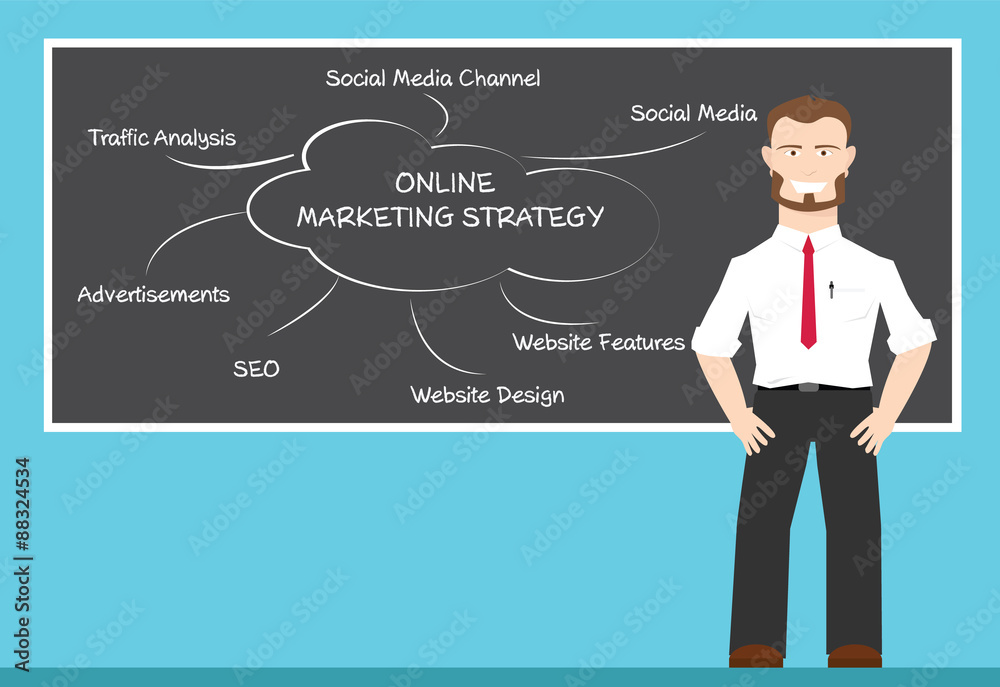 A man present about online marketing strategy concepts A man present about online marketing strategy concepts