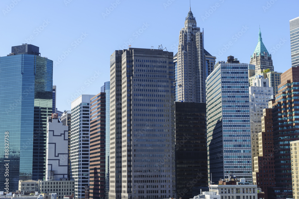 Modern skyscrapers in Lower Manhattan's Financial District, New York City, New York Modern skyscrapers in Lower Manhattan's Financial District, New York City, New York