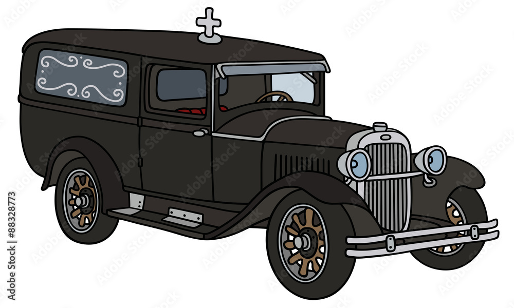 Vintage funeral car / hand drawing, vector illustration