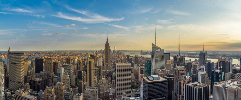 New York City downtown skyline in the afternoon from rockefeller