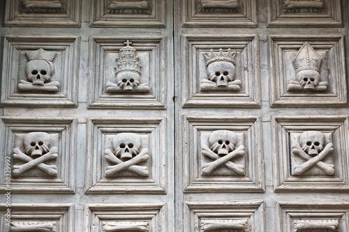 Door with skulls, Purgatory Church, in the Sassi area of Matera, Basilicata photo