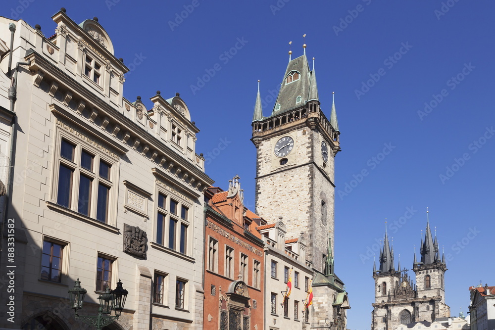 Old Town Hall and Tyn Cathedral, Old Town Square (Staromestske namesti), Prague, Bohemia, Czech Republic Old Town Hall and Tyn Cathedral, Old Town Square (Staromestske namesti), Prague, Bohemia, Czech Republic