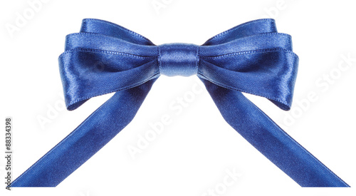 symmetrical blue bow with horizontal cut ends photo