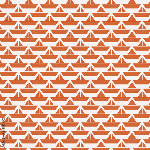 Orange origami paper boats background.