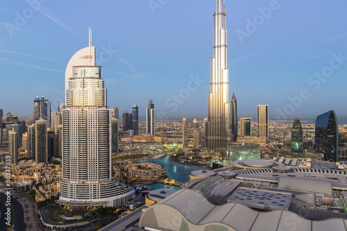 The Burj Khalifa, elevated view looking over the Dubai Mall, Dubai photo