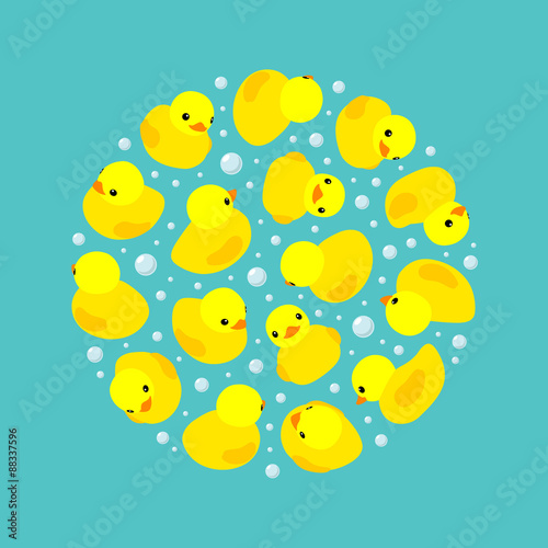 Vector decorating design made of yellow rubber ducks