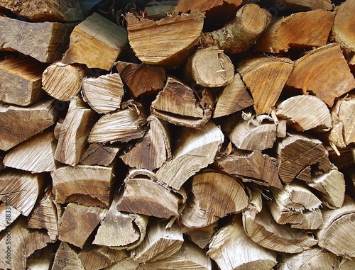 Cut logs for wood burning in mountain villa