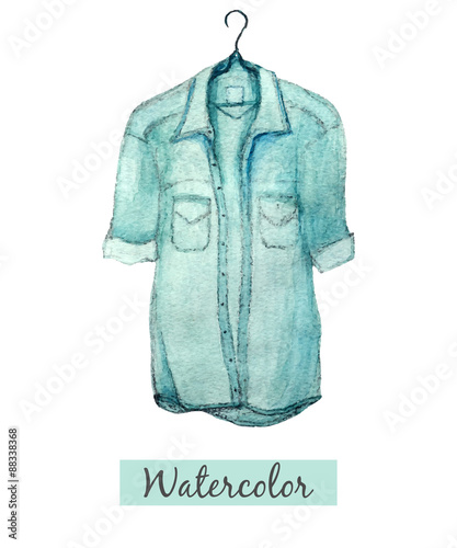Watercolor hand draw blue denim shirt isolated on white background