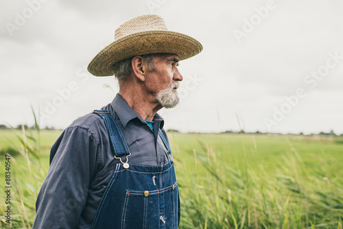Obraz na płótnie Thoughtful Senior Male Farmer with Straw Hat w salonie