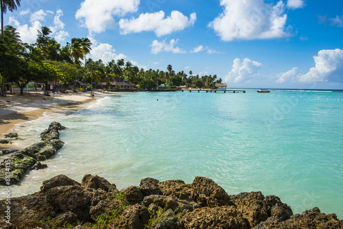 Sandy beach and palm trees of Pigeon Point, Tobago, Trinidad and Tobago photo