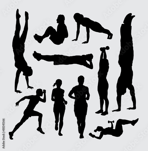 People training sport silhouettes