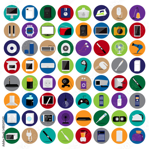Various Objects And Appliances Icons Set - Isolated On Background - Vector Illustration, Graphic Design, Editable For Your Design
