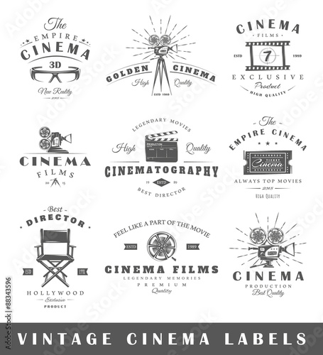Set of vintage cinema labels