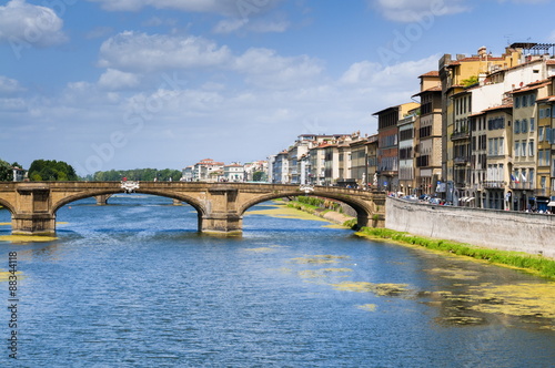 Ponte Santa Trinita dating from the 16th century and the Arno River, Florence (Firenze), Tuscany #88344118
