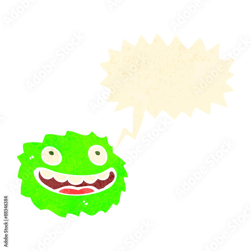 happy little furball monster with speech bubble