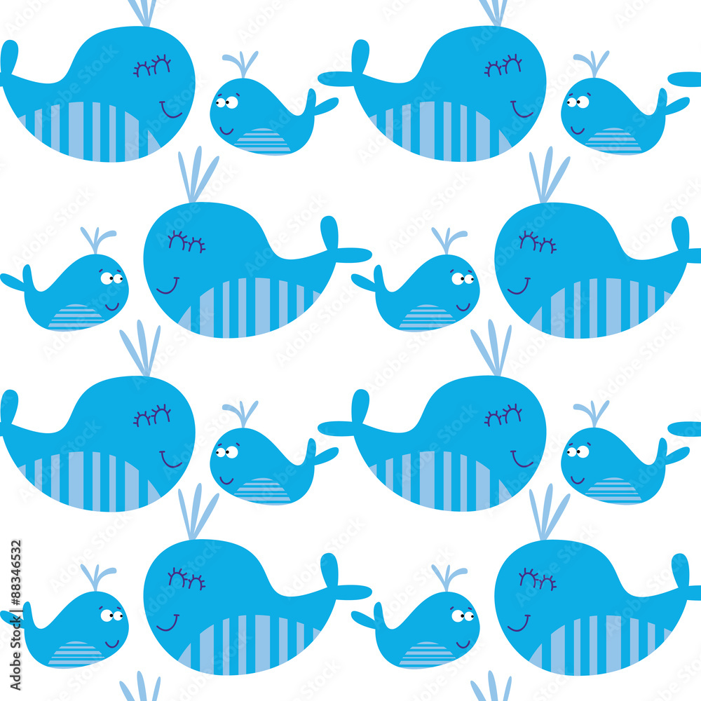 Naklejka premium Cute seamless pattern with whales