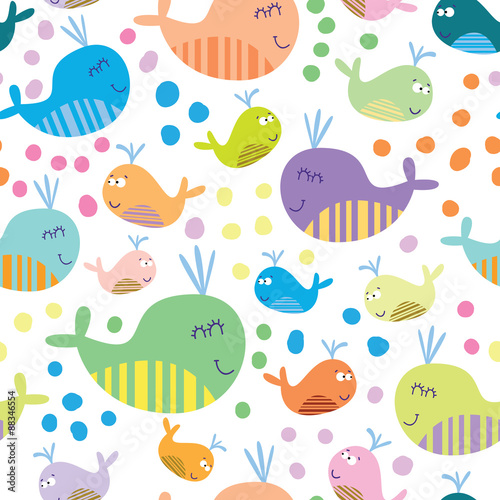 Cute seamless pattern with whales