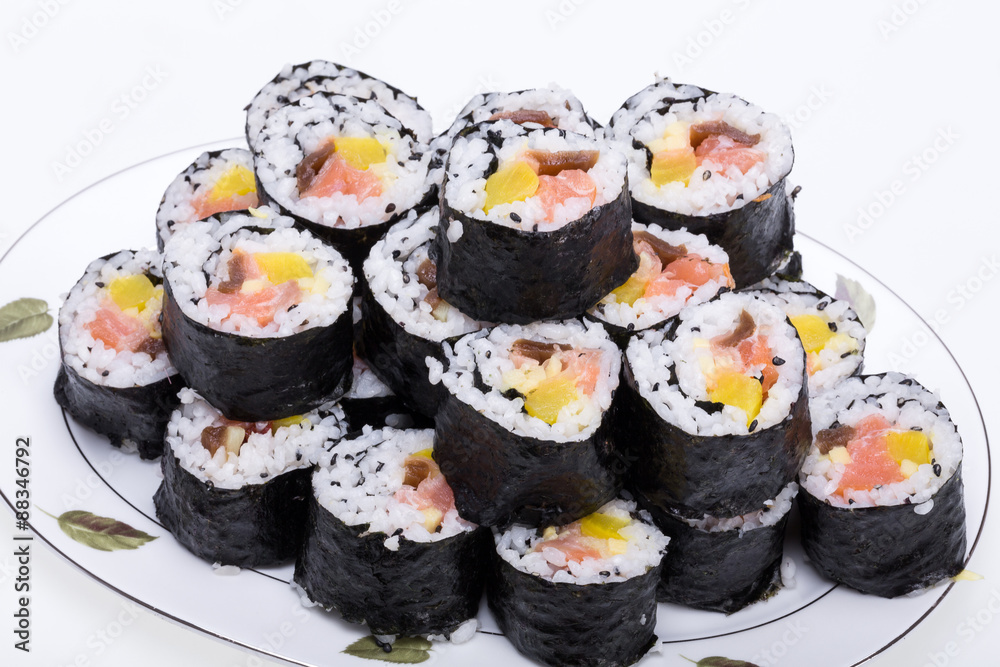 sushi fresh maki rolls isolated on white background sushi fresh maki rolls isolated on white background