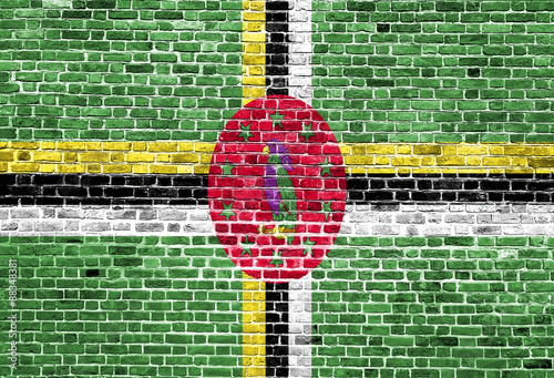 Flag of Domincal painted on brick wall, background texture photo