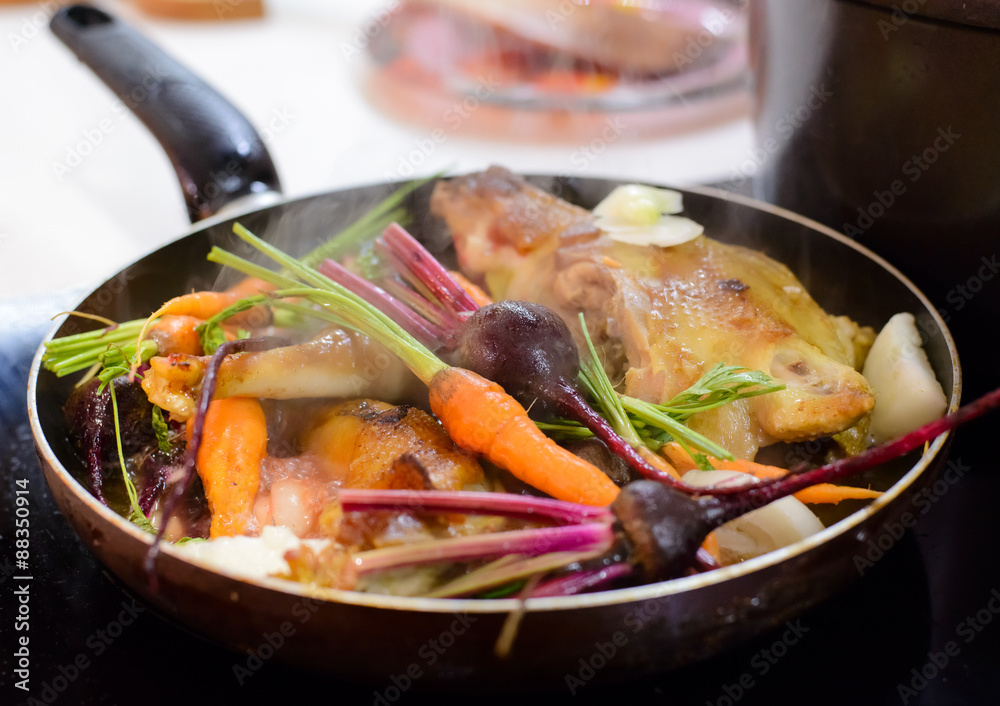 Healthy dinner simmering in a pan Healthy dinner simmering in a pan