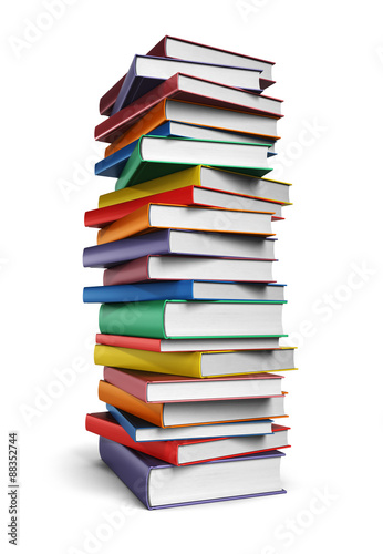 Tall stack of Books isolated on white background