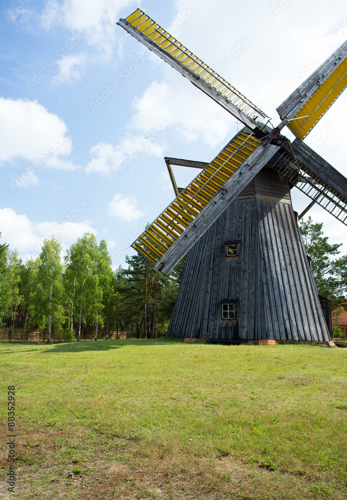 Poland.Old windmill in the museum in Pomerania