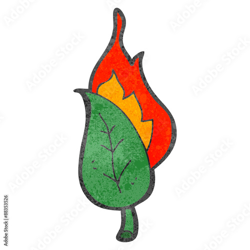 retro cartoon flaming leaf