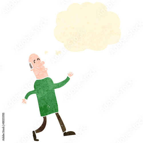 retro cartoon middle aged man with thought bubble