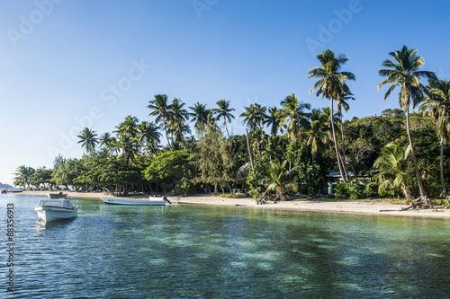 White sand beach, Nanuya Lailai island, the blue lagoon, Yasawas, Fiji, South Pacific photo