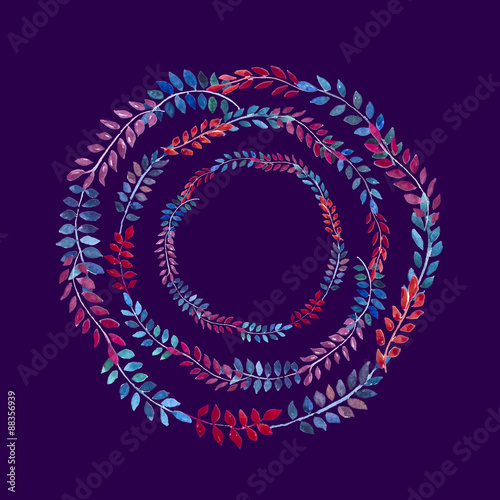 Сircular ornament with watercolor leaves